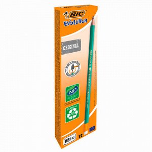 Карандаш чернографитный BIC, 1 шт., "Evolution", HB, с резинкой, пластиковый, корпус зеленый, заточенный, 8803323