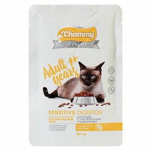 Chammy Premium для кошек с чувствительным пищеварением, пауч с индейкой и рисом 85г*24