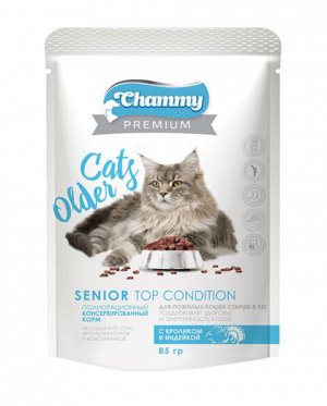 Chammy Premium для кошек пожилых старше 8 лет, пауч с кроликом и индейкой 85г*24