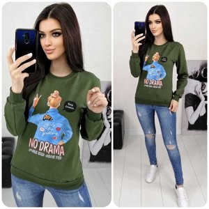 Кофта Женская 3503 "Девушка - "Без Драмы"" Хаки