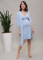 Комплект в роддом (сорочка, халат) с кружевом для беременных и кормления &quot;Амалия&quot;; голубой