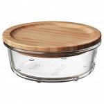 IKEA 365+ ИКЕА/365+ | Контейнер для продуктов с крышкой, круглой формы стекло/бамбук | 400 мл