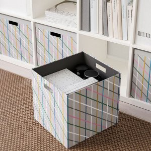 TJENA ТЬЕНА | Коробка с крышкой, серый разноцветный/бумага | 32x35x32 см