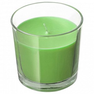 IKEA SINNLIG СИНЛИГ | Ароматическая свеча в стакане, Яблоко и груша/зеленый | 9 см