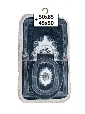 Набор ковриков 2-х пр. с бахромой для ванны туалета в ассортименте (50*85/45*50) розы темно зеленый