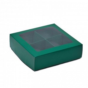 Коробка для 4 конфет с окном Изумрудная 12,5х12,5х3,5 см