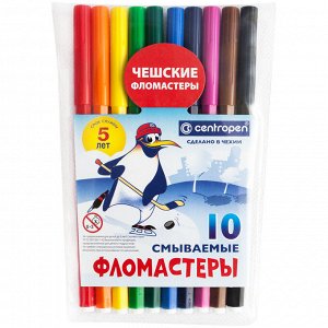 Фломастеры Centropen ""Пингвины"", 10цв., смываемые, ПВХ