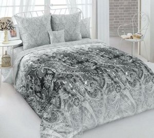 Комплект постельного белья 2-спальный, сатин, с Европростыней (Лунный бархат, серый)