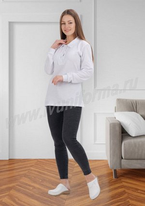 Рубашка - поло белая женская (длинный рукав) оптом