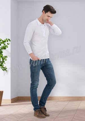 Рубашка - поло белая мужская (длинный рукав) оптом
