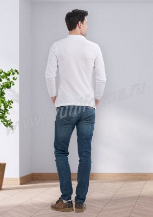 Рубашка - поло белая мужская (длинный рукав) оптом