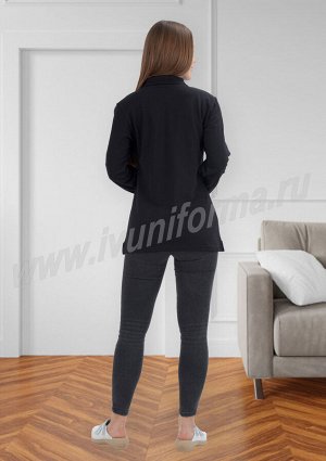 Рубашка - поло черная женская (длинный рукав) оптом