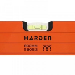 Уровень алюминиевый HARDEN 580512, магнитный, 3 глазка, 800 мм