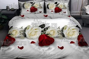 Постельное белье из белого поплина с красными и белыми розами 2 СП