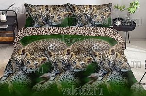 Постельное белье из зеленого поплина с котятами леопарда и пятнистым компаньоном 2 СП