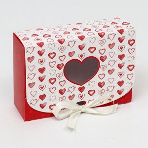 Подарочная коробка сборная с окном "Сердца", 16,5 х 11,5 х 5 см