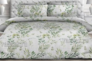 Комплекты постельного белья из светло-серой бязи люкс Флорис с зелеными рисунками 1.5 СП