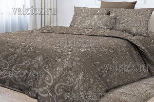Комплекты постельного белья из коричнево-сероватой бязи люкс Традиция с белыми рисунками и цветами 1.5 СП