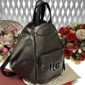 Шикарная сумка-рюкзак Co_GO из эко-кожи стильной фактуры темно-серебристого цвета.