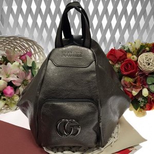 Шикарная сумка-рюкзак Co_GO из эко-кожи стильной фактуры темно-серебристого цвета.