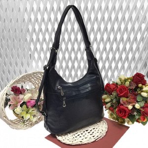 Функциональная сумка-рюкзак Verita из качественной матовой эко-кожи цвета тёмный индиго.