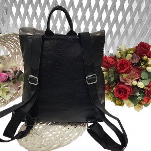 Модный рюкзак Banlectega прямоугольной формы с массивной фурнитурой чёрного цвета с бронзовым карманом.