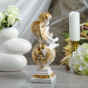 Статуэтка "Ангел на шаре" белая с золотом, 30 см