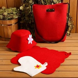 Набор банный портфель сумка красная шапка,коврик,рукавица "Рэд"