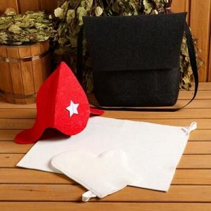 Набор банный портфель тёмный шапка,коврик,рукавица "Буденовец"