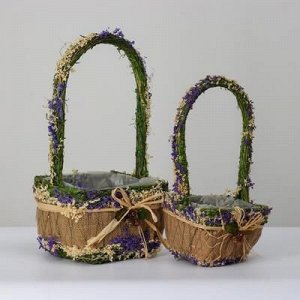 Набор корзин плетёных солома, с натуральным декором, зелёная, 2 шт