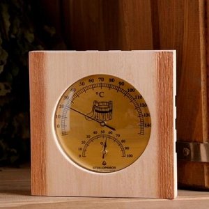 Термогигрометр для бани и сауны деревянный, сдвоенный циферблат, 13.5?13.5 см