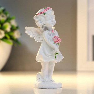 Сувенир полистоун "Ангел-девочка в розовом венке с розой" МИКС 7,8х3,8х2,5 см