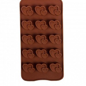 Силиконовая форма для шоколада 15 ячеек "Двойное сердце"