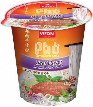 Рисовая лапша «PHO» со вкусом говядины (стакан) т.м. VIFON 60 гр.