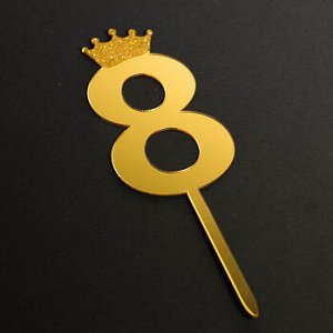 Топпер "Цифра 8" с короной золото 6*10,5 см