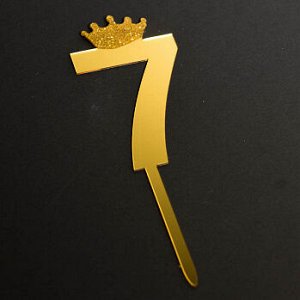 Топпер "Цифра 7" с короной золото 6*10,5 см