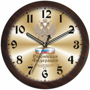 Часы настенные ход плавный, Камелия "Герб", круглые, 29*29*3,5, коричневая рамка