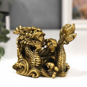 Нэцке полистоун под бронзу "Китайский дракон и волны" 9х11,5х8 см
