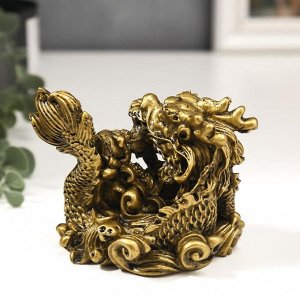 Нэцке полистоун под бронзу "Китайский дракон и волны" 9х11,5х8 см