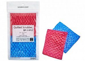 Губка "Quilted Scrubber" для мытья посуды и кухонных поверхностей в нейлоновом стеганом чехле (средней жёсткости) (11 х 14 см) х 2 шт / 200