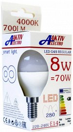 Лампа светодиодная LED-G45-Regular 8Вт 220-240В Е14 3000К 700Лм Aktiv-Electro