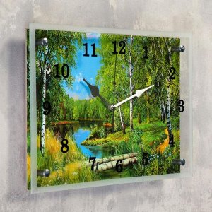 Часы настенные, серия: Природа, "Лес и река", 25х35 см