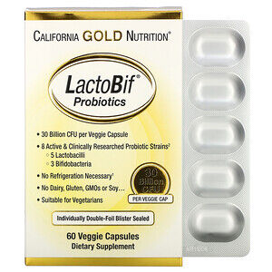 California Gold Nutrition, LactoBif, пробиотики, 30 млрд КОЕ, 60 растительных кап.