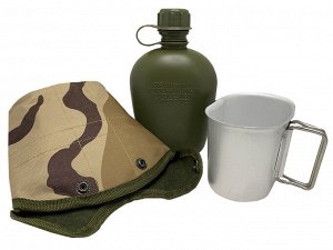 Армейская фляга с котелком в подсумке камуфляжа 3-Color Desert Camo №5