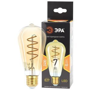 Лампа F-LED F-LED ST64-7W-824-E27 spiral gold  ЭРА (филамент, спир зол, 7Вт, тепл, E27)