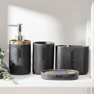 Набор аксессуаров для ванной комнаты «Стиль», 4 предмета (дозатор, мыльница, 2 стакана), цвет серый
