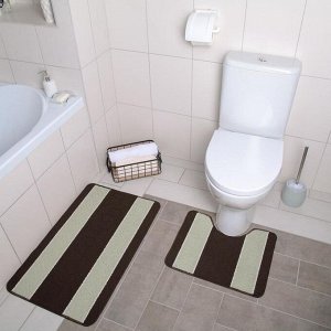 Набор ковриков для ванной и туалета Доляна «Полосатый», 2 шт: 78x47,5, 40x47,5 см, цвет бежево-коричневый