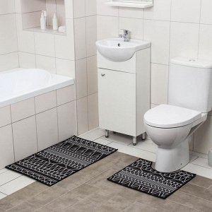 Набор ковриков для ванны и туалета Доляна «Марокканский», 2 шт: 50?80, 40?50 см, цвет чёрно-белый