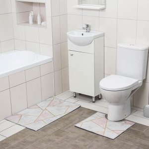Набор ковриков для ванны и туалета Доляна «Гео», 2 шт: 50x80, 40x50 см, цвет розово-серый