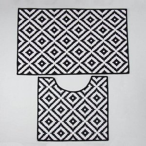 Набор ковриков для ванны и туалета Доляна «Грета», 2 шт: 50x80, 40x50 см, цвет чёрно-белый